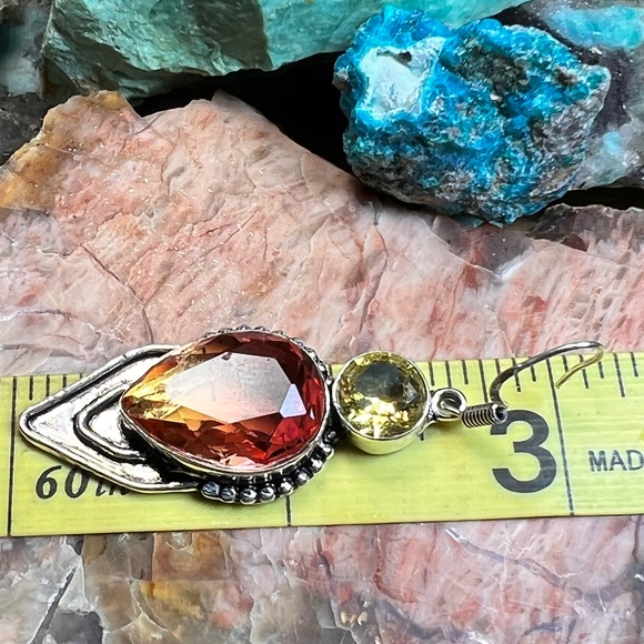 Bi-color tourmaline & citrine earrings (Z-6) - Picture 4 of 7